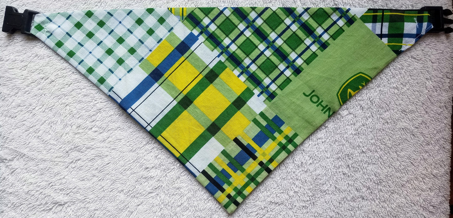 Clip on Dog Bandana With Buckle Pet Cat Bandanna Scarf Blue Green Yellow Gingham Farmer Plaid Check Summer Handmade to Order