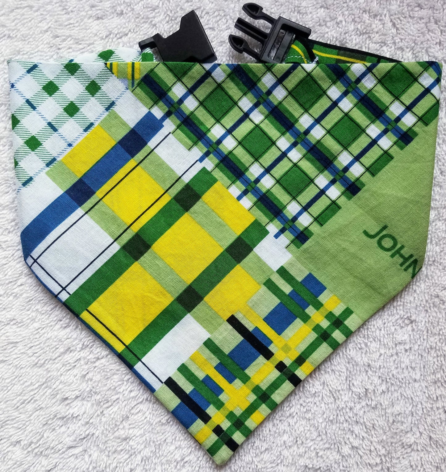 Clip on Dog Bandana With Buckle Pet Cat Bandanna Scarf Blue Green Yellow Gingham Farmer Plaid Check Summer Handmade to Order