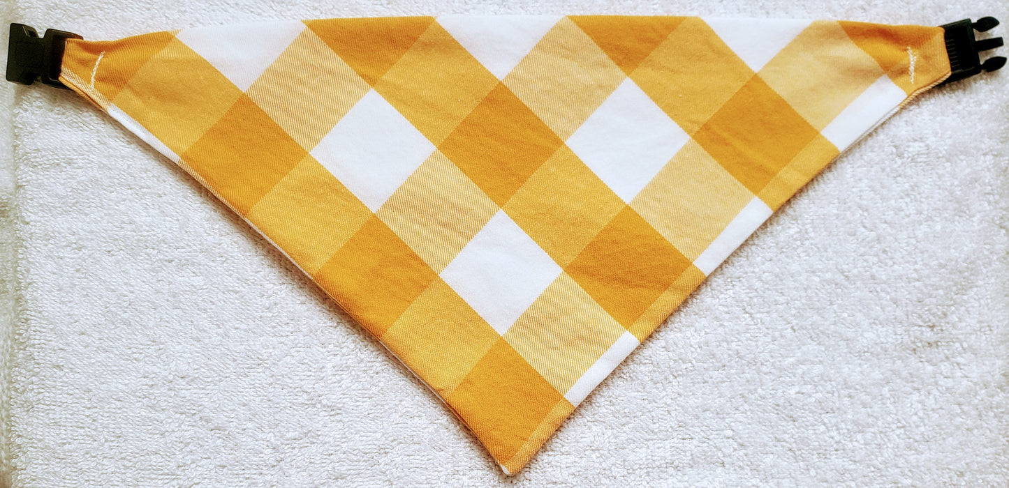 Clip on Dog Bandana With Buckle Pet Cat Bandanna Scarf Mustard Yellow White Buffalo Plaid Check Handmade
