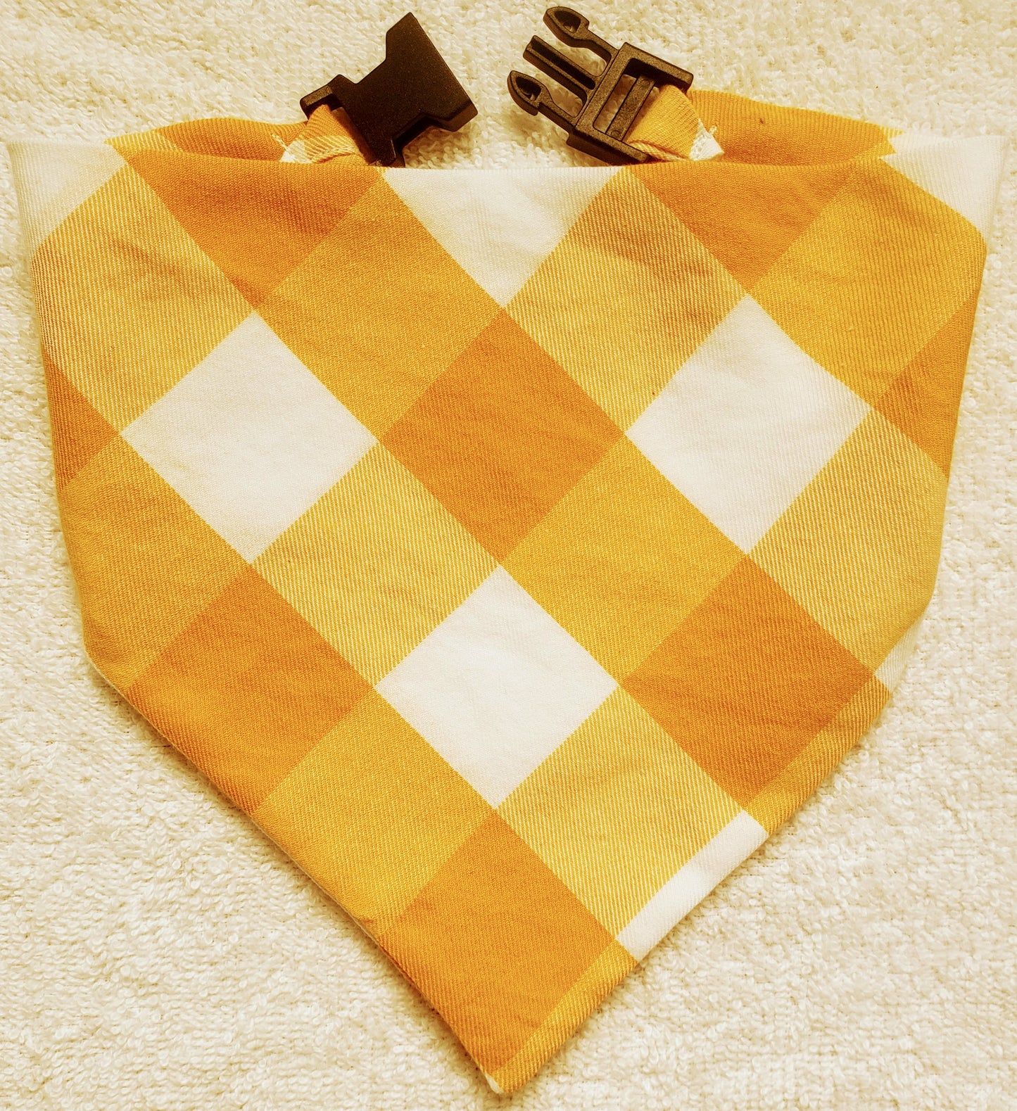 Clip on Dog Bandana With Buckle Pet Cat Bandanna Scarf Mustard Yellow White Buffalo Plaid Check Handmade