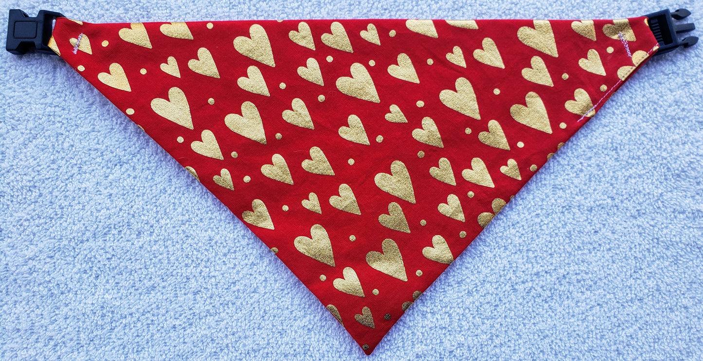Clip on Dog Bandana With Buckle Pet Cat Bandanna Scarf Gold Hearts on Red Bling Valentine's Day Love Handmade to Order (Copy)