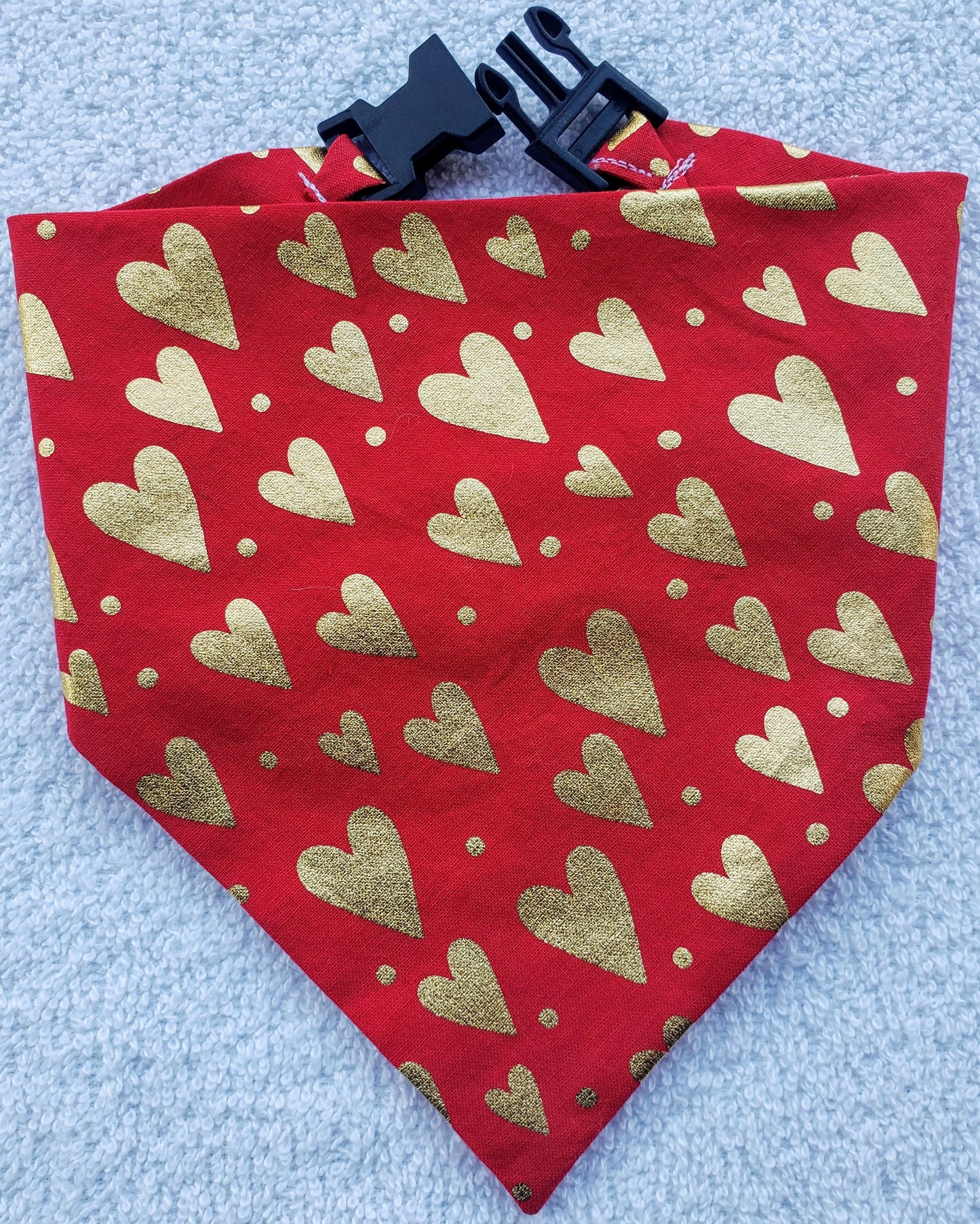 Clip on Dog Bandana With Buckle Pet Cat Bandanna Scarf Gold Hearts on Red Bling Valentine's Day Love Handmade to Order (Copy)