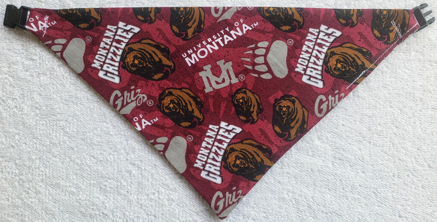 University of MONTANA GRIZ toss Clip on Dog Bandana With Buckle Pet Cat Bandanna Scarf ncaa Handmade to Order