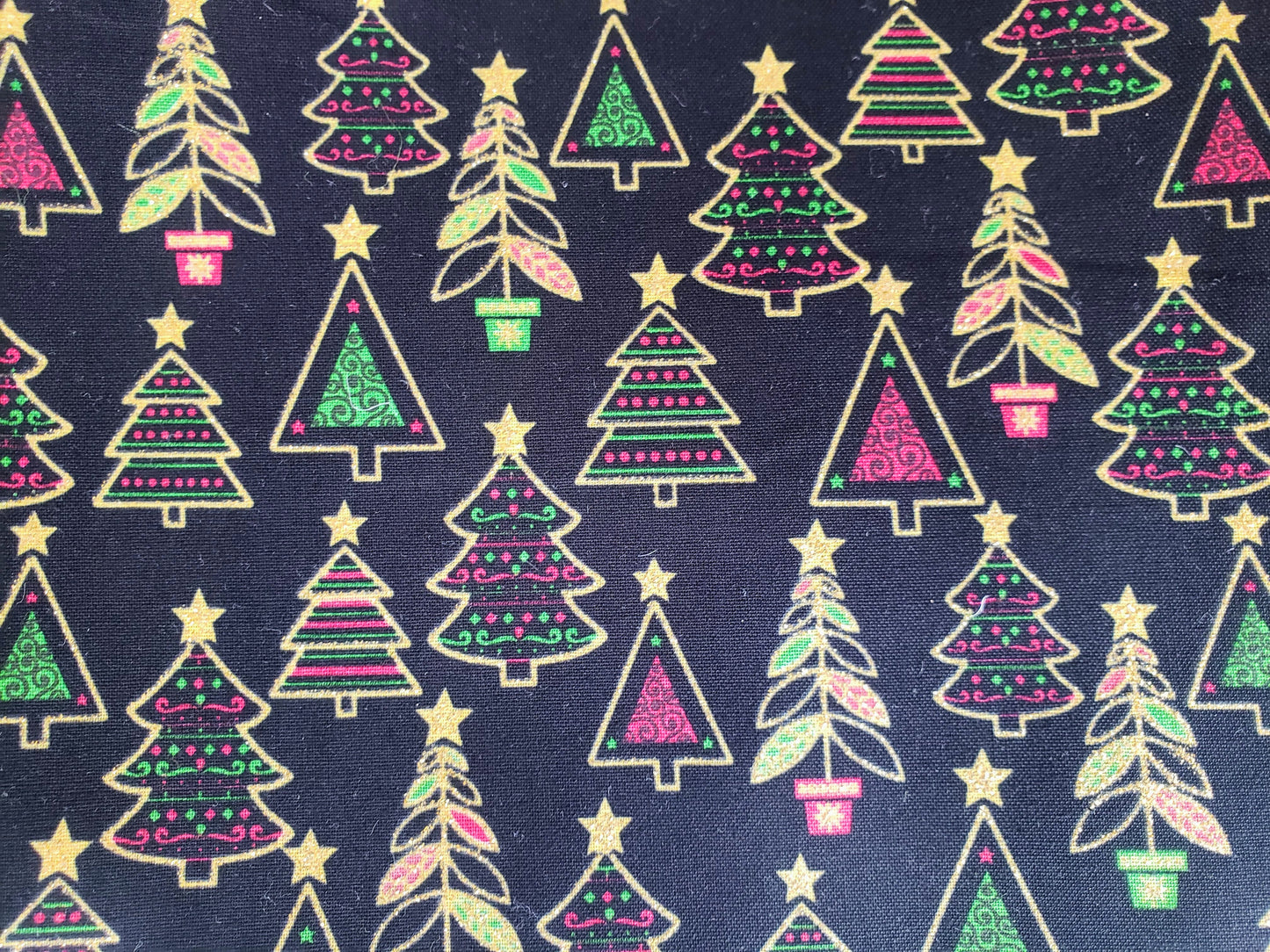 Clip on Dog Bandana With Buckle Pet Cat Bandanna Scarf Christmas Trees on Black Gold Glitter Bling Green Red Holiday Winter Handmade to Order