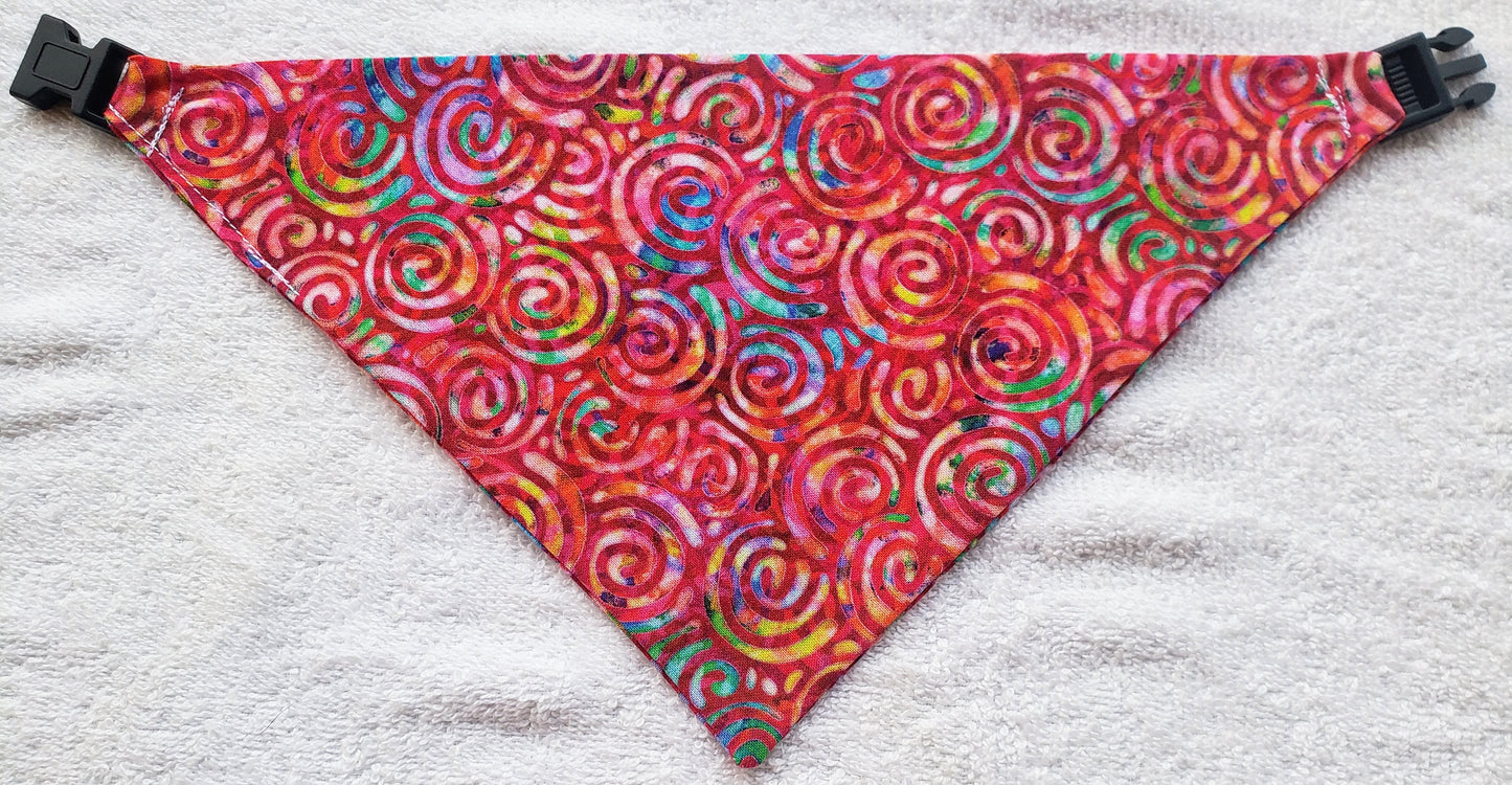 Clip on Dog Bandana With Buckle Pet Cat Bandanna Scarf Color of the Year COTY 2023 Magenta Circles Spirals Rainbow Pink Colorful Fun Handmade to Order