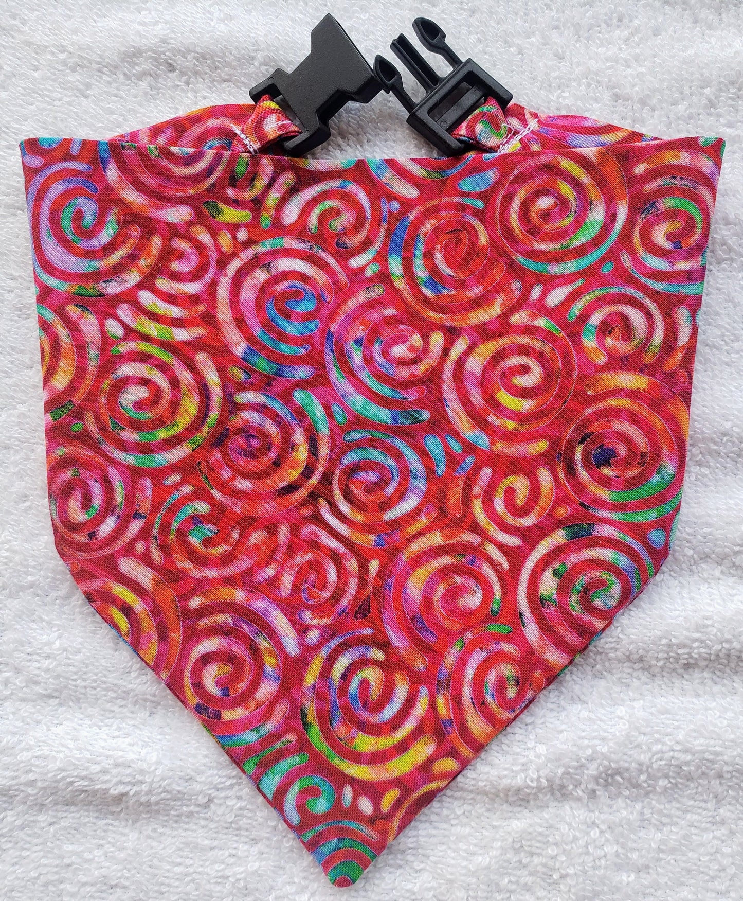 Clip on Dog Bandana With Buckle Pet Cat Bandanna Scarf Color of the Year COTY 2023 Magenta Circles Spirals Rainbow Pink Colorful Fun Handmade to Order