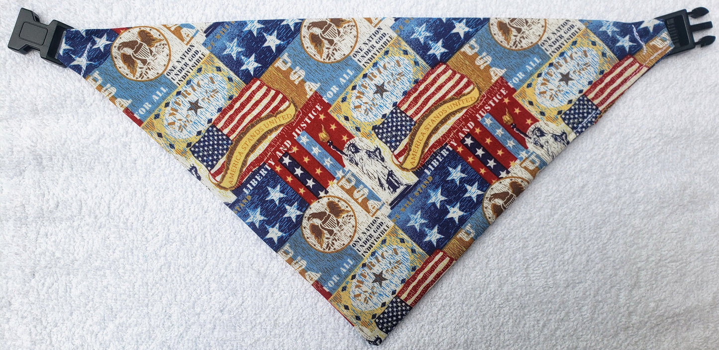 Clip on Dog Bandana With Buckle Pet Cat Bandanna Scarf Red White & Blue Patriotic USA Americana Handmade Stars Handmade to Order