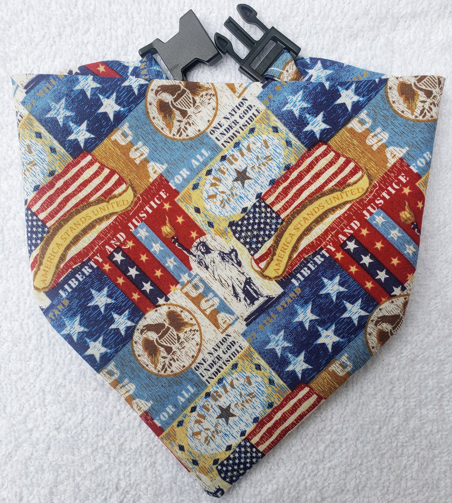 Clip on Dog Bandana With Buckle Pet Cat Bandanna Scarf Red White & Blue Patriotic USA Americana Handmade Stars Handmade to Order