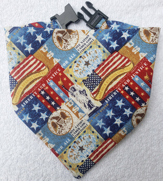 Patriotic Americana USA Stars Clip on Dog Bandana With Buckle Pet Cat Bandanna Handmade to Order