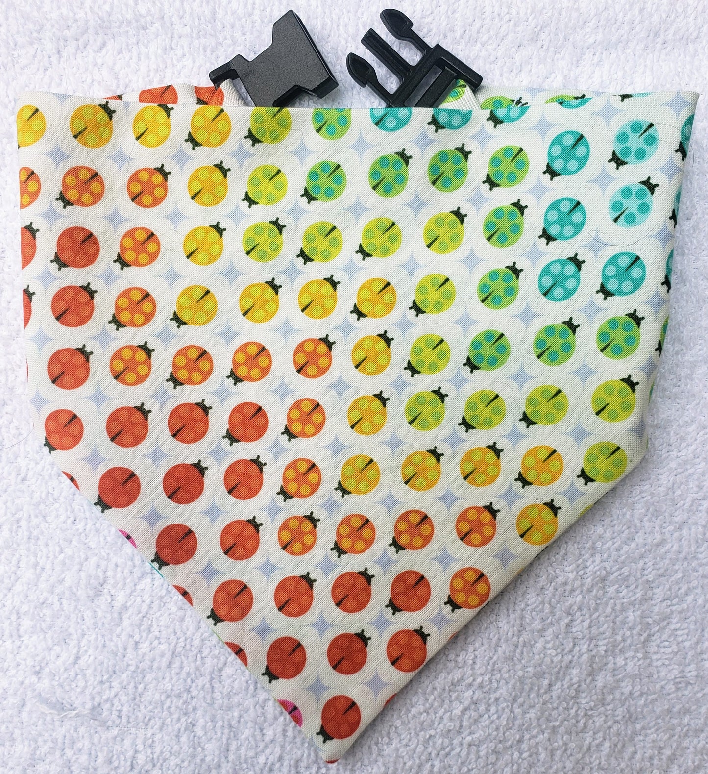 Clip on Dog Bandana With Buckle Pet Cat Bandanna Scarf Rainbow Ladybugs Summer Pride Handmade to Order