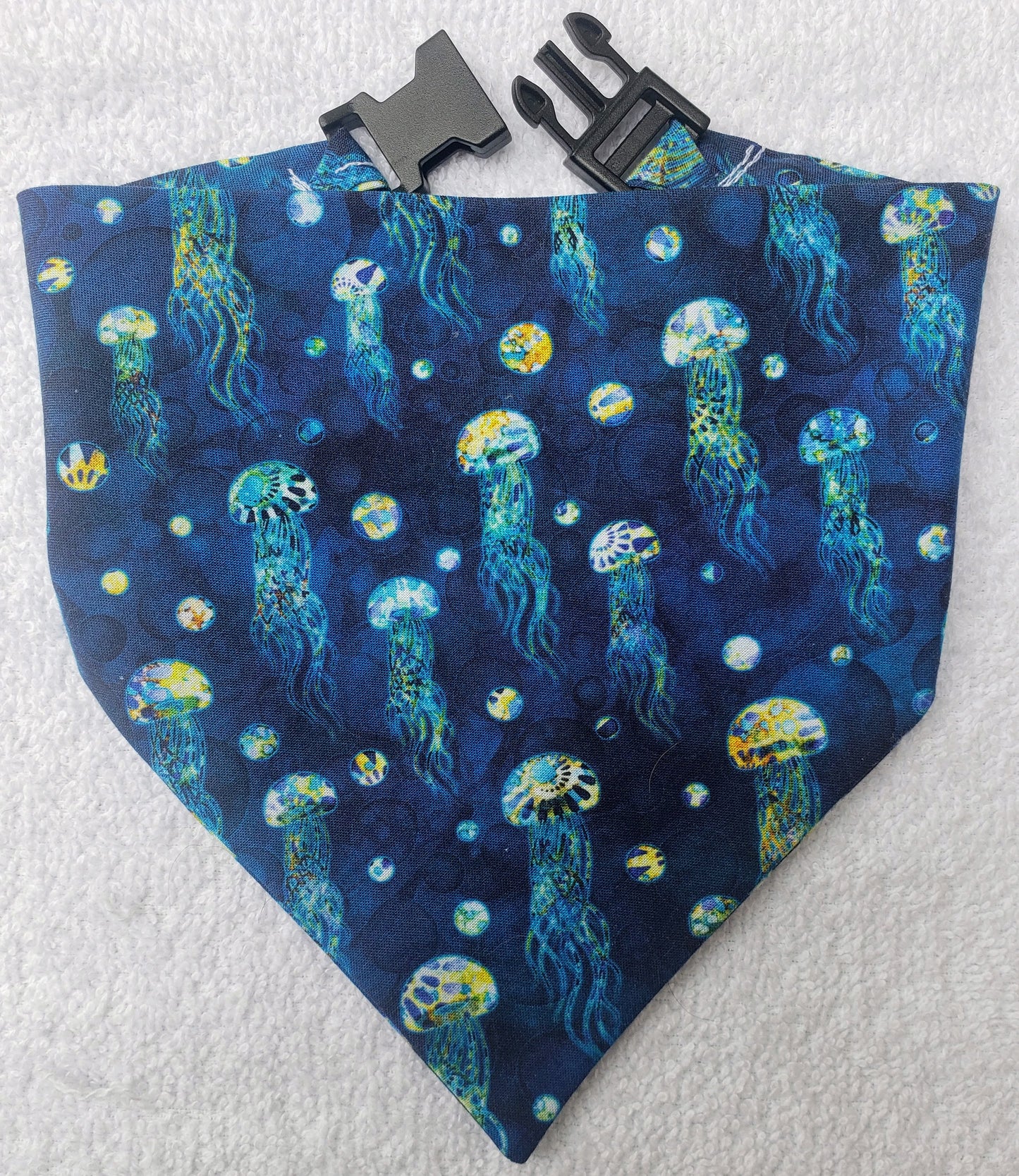 Clip on Dog Bandana With Buckle Pet Cat Bandanna Scarf Sea Sailing Jellyfish Ocean Beach Handmade to Order