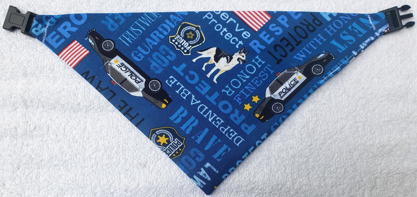 Clip on Dog Bandana With Buckle Pet Cat Bandanna Scarf POLICE OFFICER RESCUE HERO First Responder Print Handmade to Order