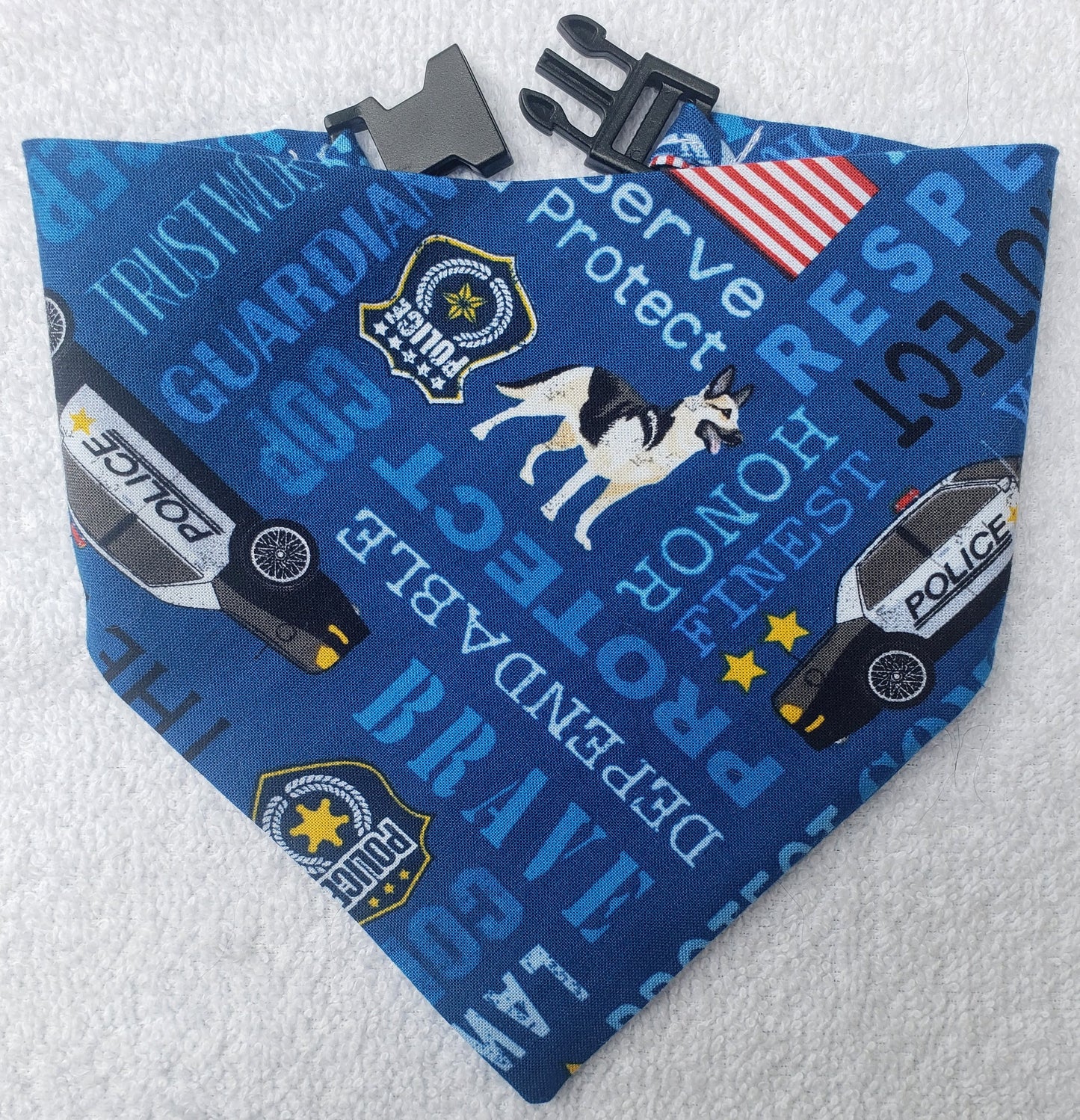 Clip on Dog Bandana With Buckle Pet Cat Bandanna Scarf POLICE OFFICER RESCUE HERO First Responder Print Handmade to Order