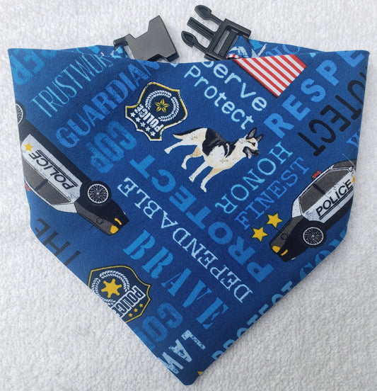 POLICE OFFICER RESCUE HERO First Responder Clip on Dog Bandana With Buckle Pet Cat Bandanna Handmade to Order