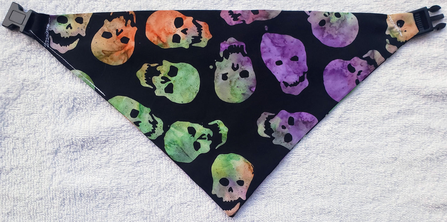 Colorful Skulls Halloween Fall Autumn Clip on Dog Bandana With Buckle Pet Cat Bandanna Handmade to Order