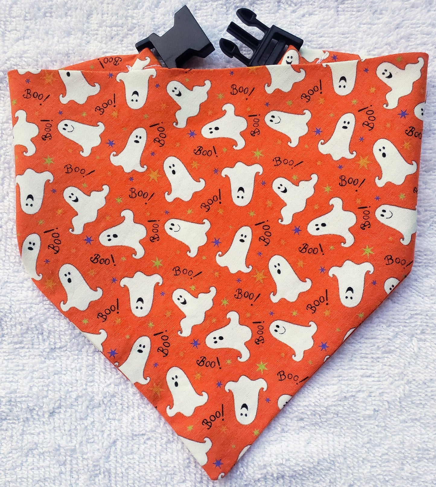 Glow in the Dark Ghosts on Orange Fall Autumn Halloween Clip on Dog Bandana With Buckle Pet Cat Bandanna Handmade to Order
