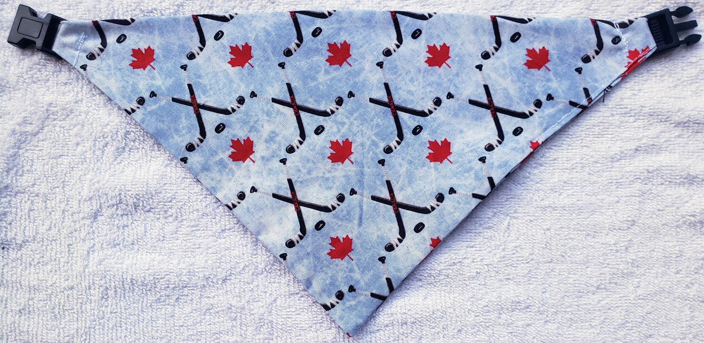 Clip on Dog Bandana With Buckle Pet Cat Bandanna Hockey Canada Canadien USA Sticks Pucks Maple Leaves Handmade to Order