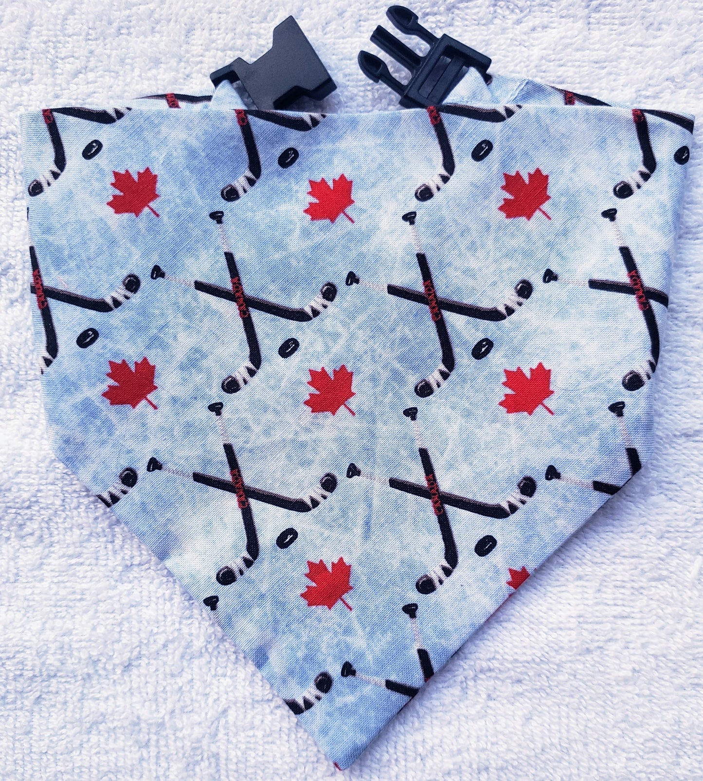 Clip on Dog Bandana With Buckle Pet Cat Bandanna Hockey Canada Canadien USA Sticks Pucks Maple Leaves Handmade to Order