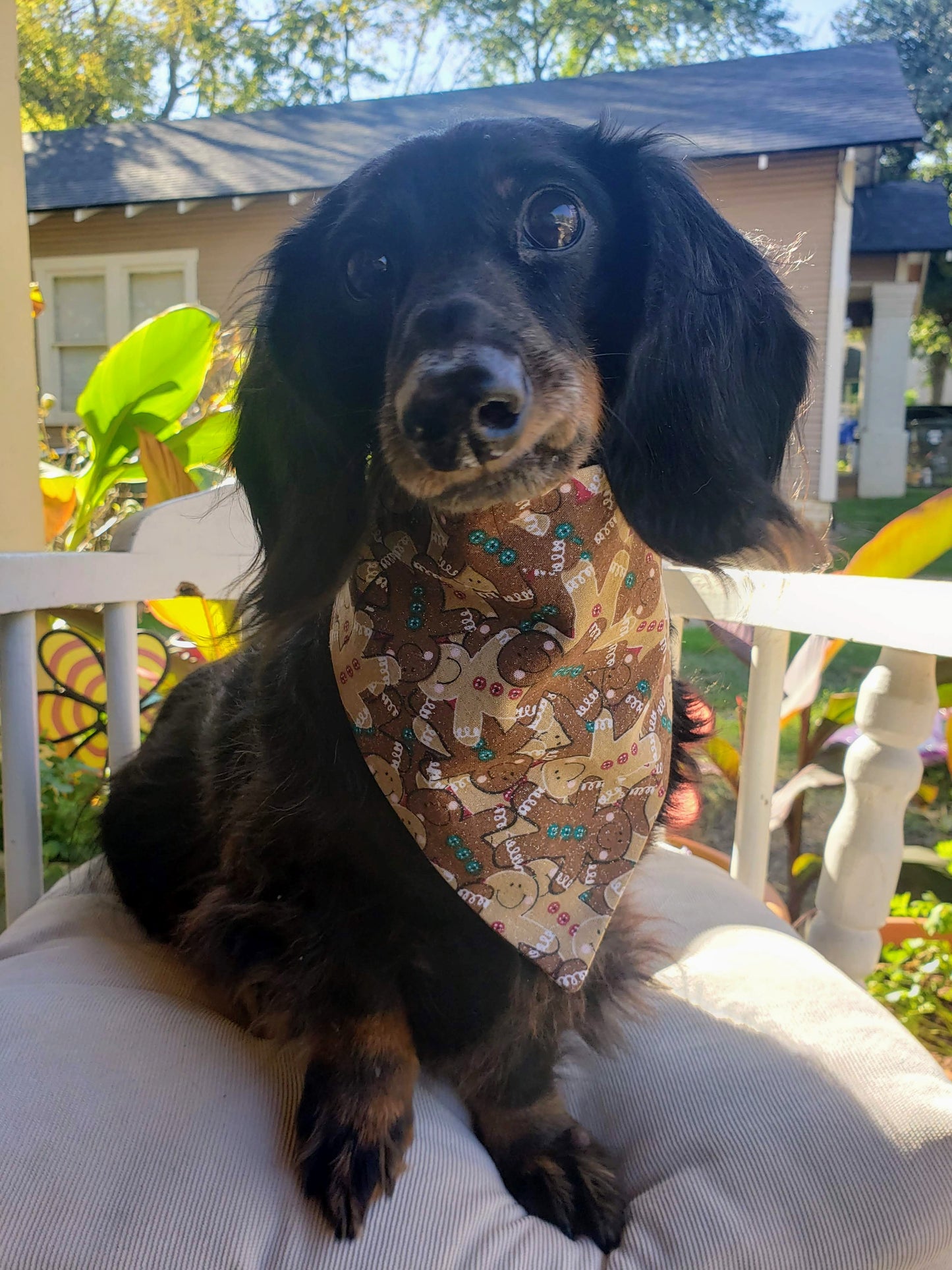 Clip on Dog Bandana With Buckle Pet Cat Bandanna Scarf Christmas Gingerbread Brown Tan Man Cookies Holiday Winter Handmade to Order