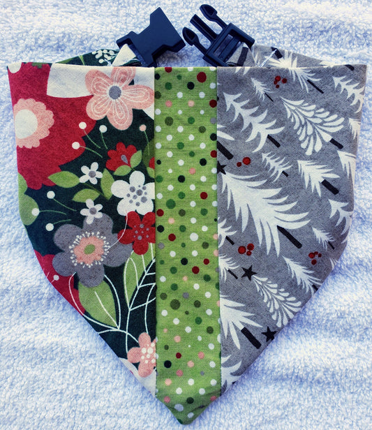 Christmas Floral & Trees Winter Holiday Exclusive Clip on Dog Bandana With Buckle Pet Cat Bandanna Scarf Handmade to Order