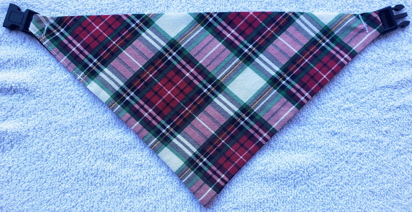 Clip on Dog Bandana With Buckle Pet Cat Bandanna Scarf Christmas Red Green White Plaid Holiday Winter Classic Handmade to Order