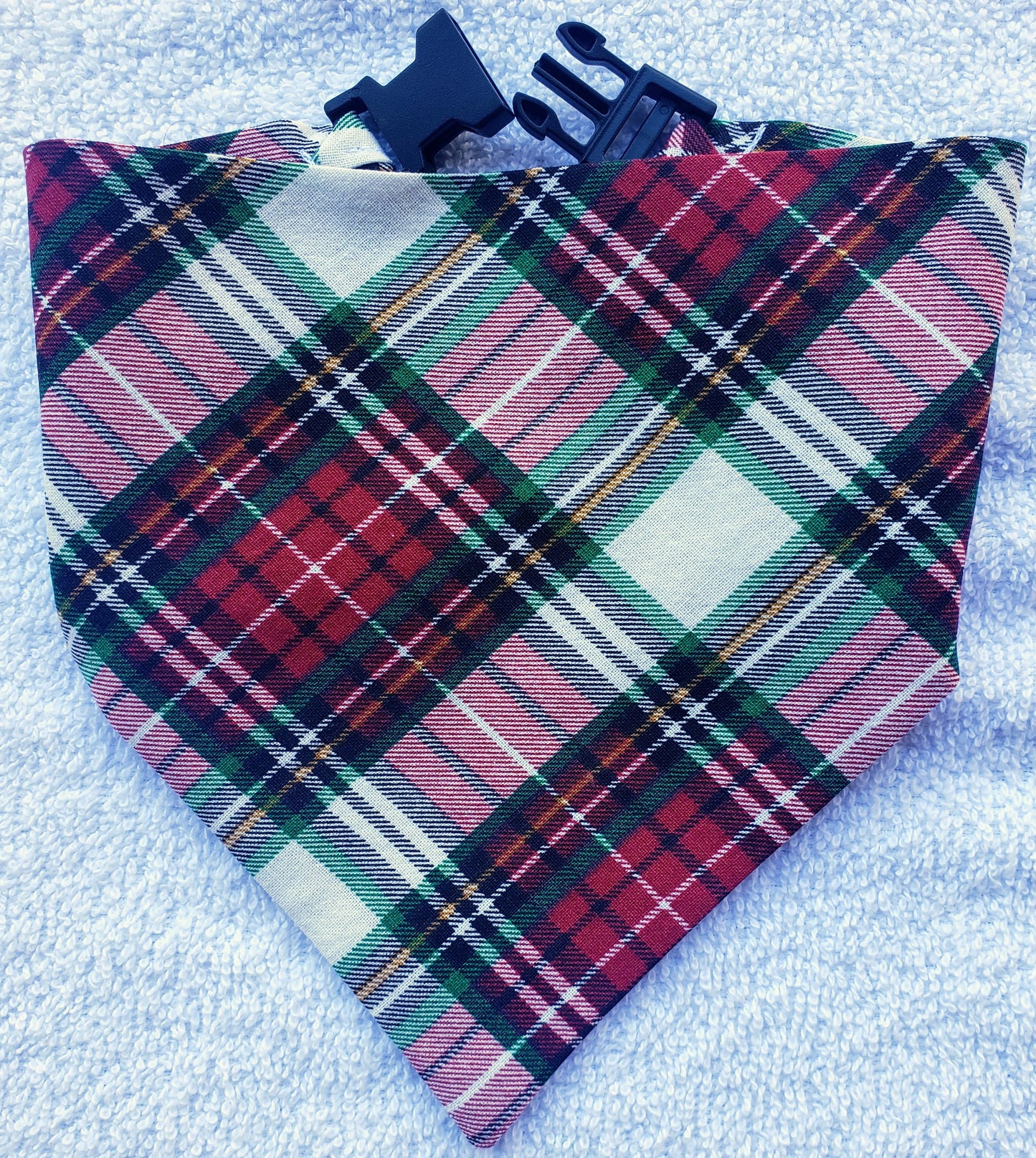 Clip on Dog Bandana With Buckle Pet Cat Bandanna Scarf Christmas Red Green White Plaid Holiday Winter Classic Handmade to Order