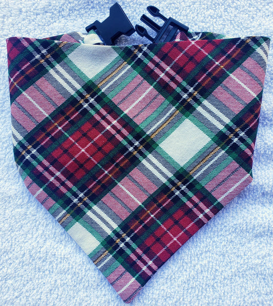 Classic Christmas Plaid Holiday Winter Clip on Dog Bandana With Buckle Pet Cat Bandanna Handmade to Order
