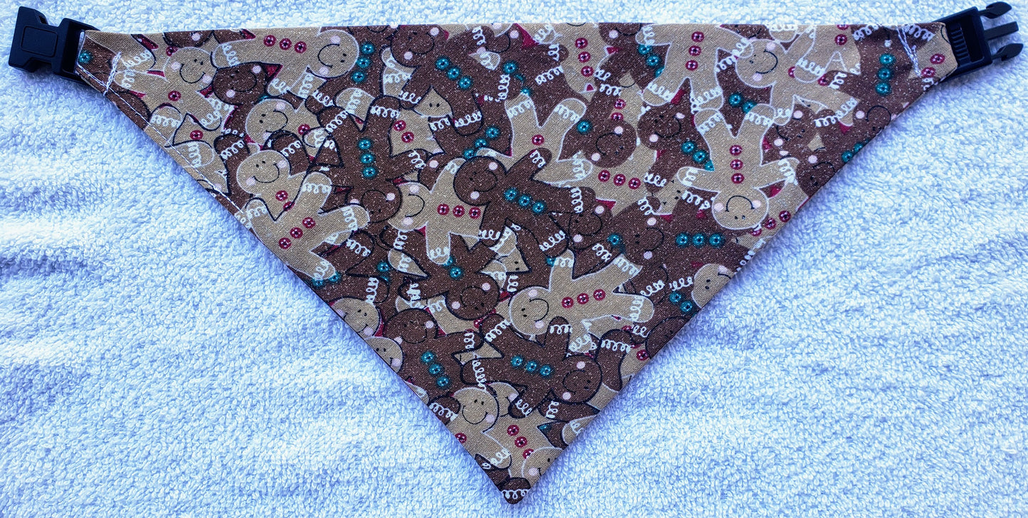Clip on Dog Bandana With Buckle Pet Cat Bandanna Scarf Christmas Gingerbread Brown Tan Man Cookies Holiday Winter Handmade to Order