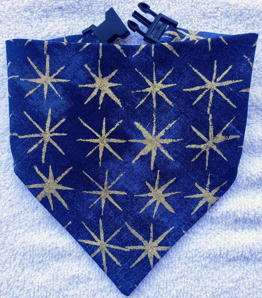 North Star Blue Christmas Gold Twinkle Holiday Winter Clip on Dog Bandana With Buckle Pet Cat Bandanna Handmade to Order