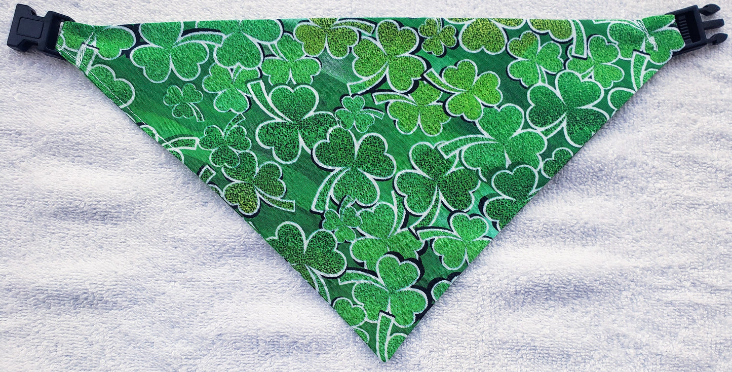 Lucky Shamrocks St Patrick's Day Clip on Dog Bandana With Buckle Pet Cat Bandanna Handmade to Order