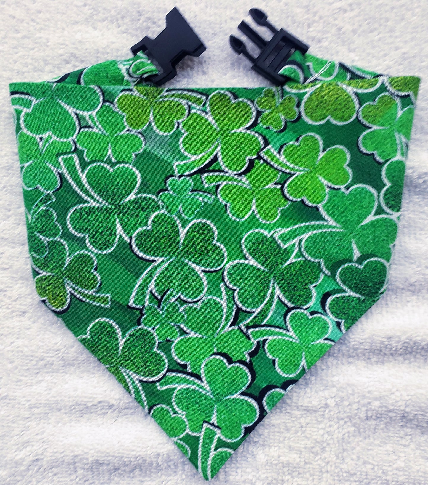 Lucky Shamrocks St Patrick's Day Clip on Dog Bandana With Buckle Pet Cat Bandanna Handmade to Order