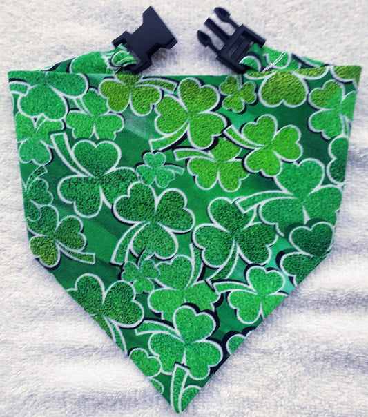 Lucky Shamrocks St Patrick's Day Clip on Dog Bandana With Buckle Pet Cat Bandanna Handmade to Order