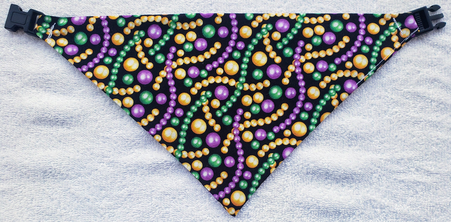 NOLA Beads Mardi Gras Laissez Les Bon Temps Rouler Clip on Dog Bandana With Buckle Pet Cat Bandanna Handmade to Order