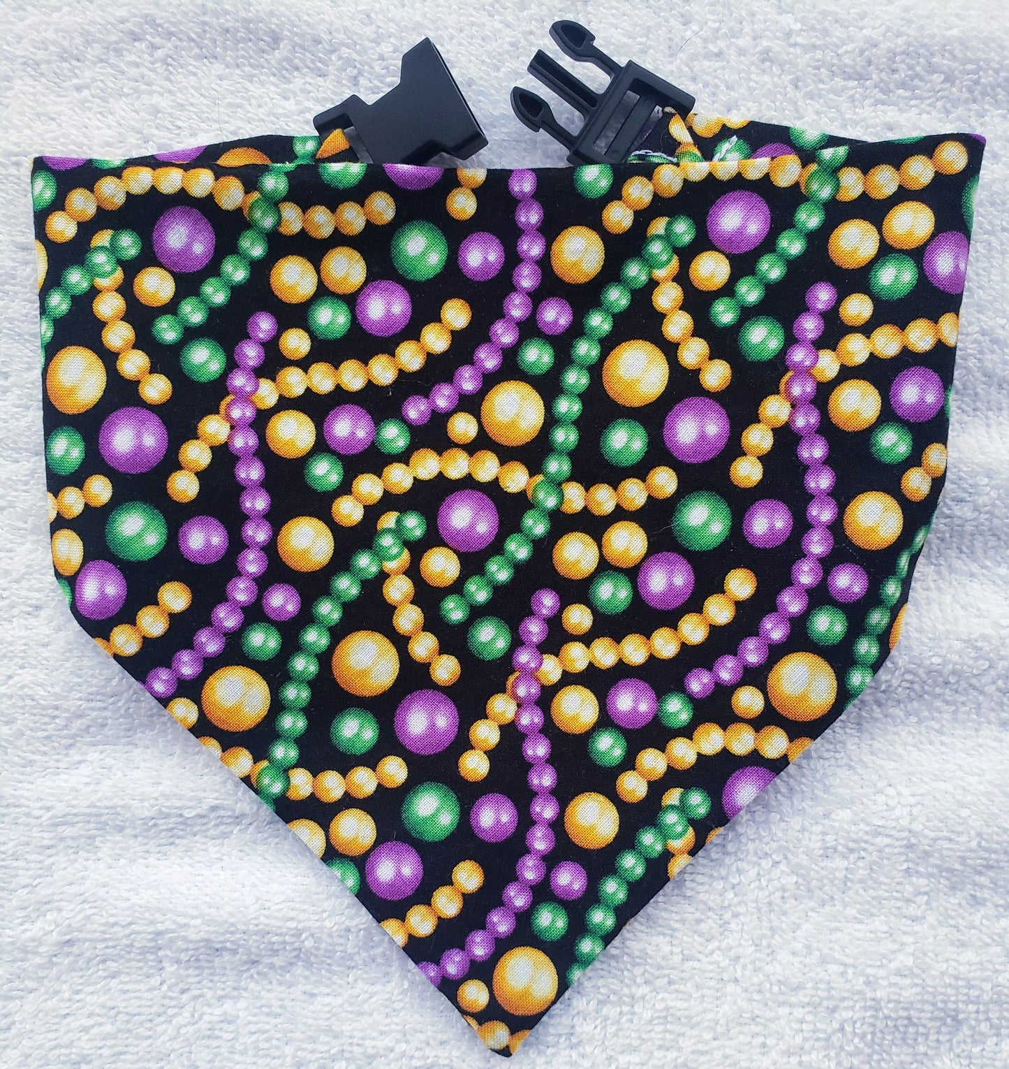 NOLA Beads Mardi Gras Laissez Les Bon Temps Rouler Clip on Dog Bandana With Buckle Pet Cat Bandanna Handmade to Order