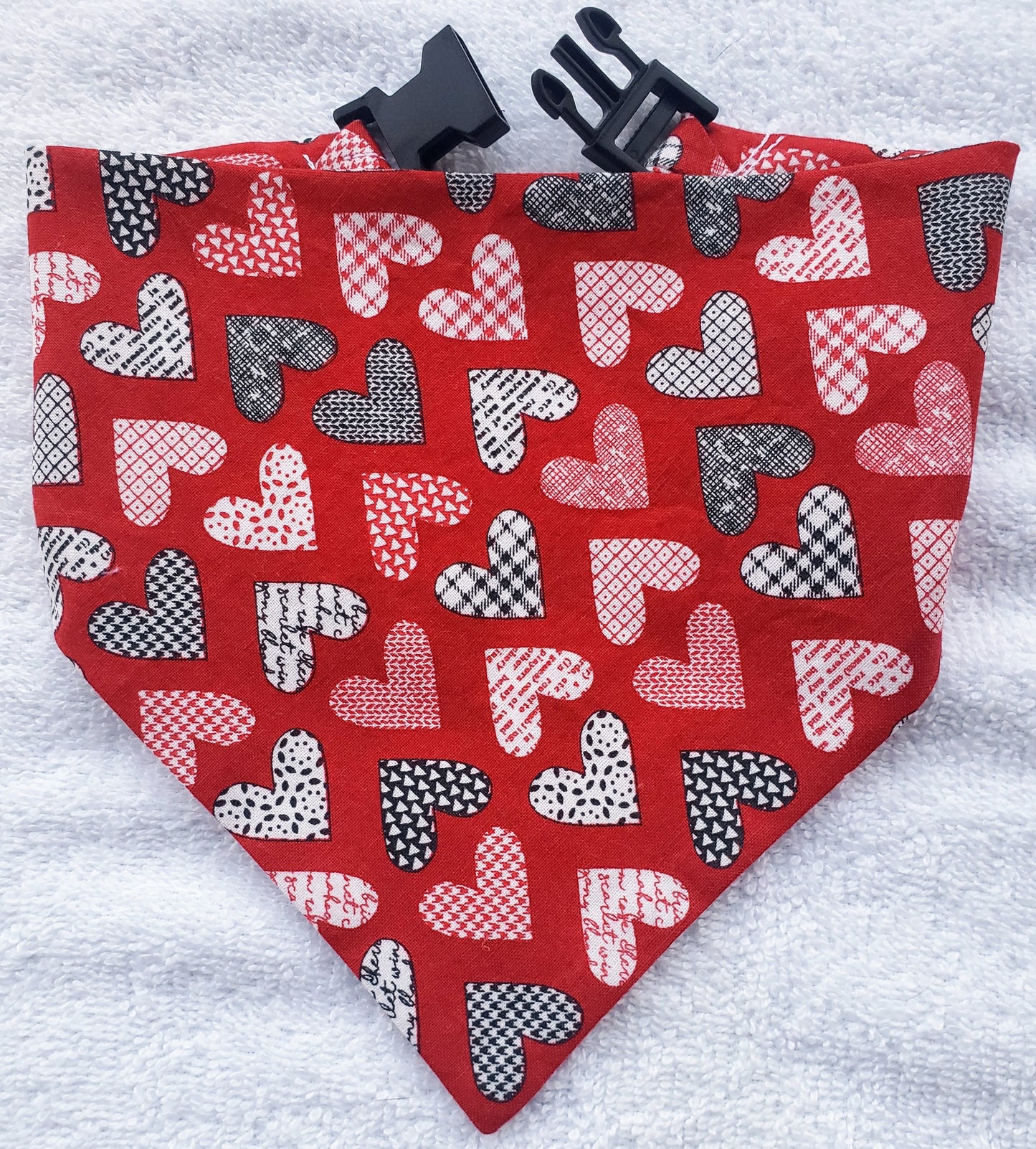 Red Hearts Valentine's Day Love Clip on Dog Bandana With Buckle Pet Cat Bandanna Handmade to Order