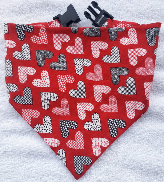 Red Hearts Valentine's Day Love Clip on Dog Bandana With Buckle Pet Cat Bandanna Handmade to Order