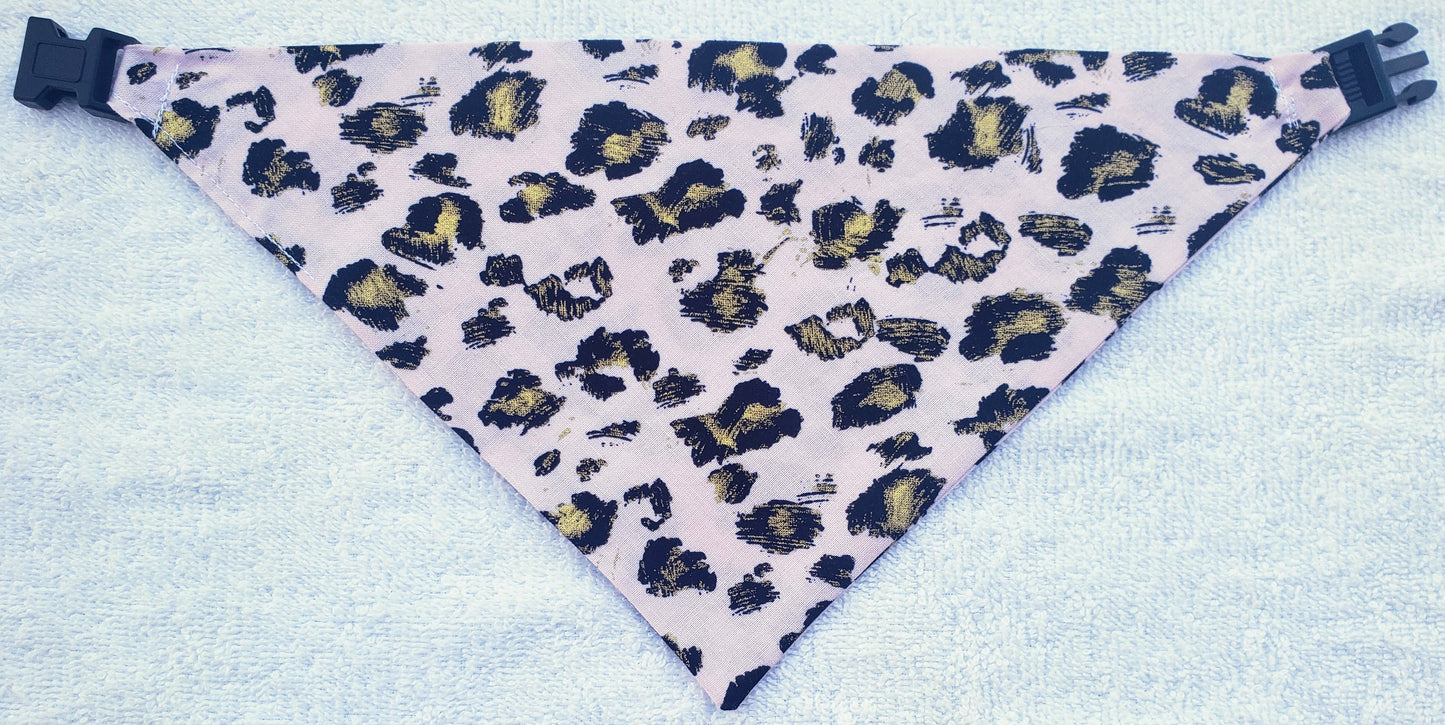 Clip on Dog Bandana With Buckle Pet Cat Bandanna Scarf Pink Gold Leopard Fun Girly Feminine Animal Print Handmade to Order