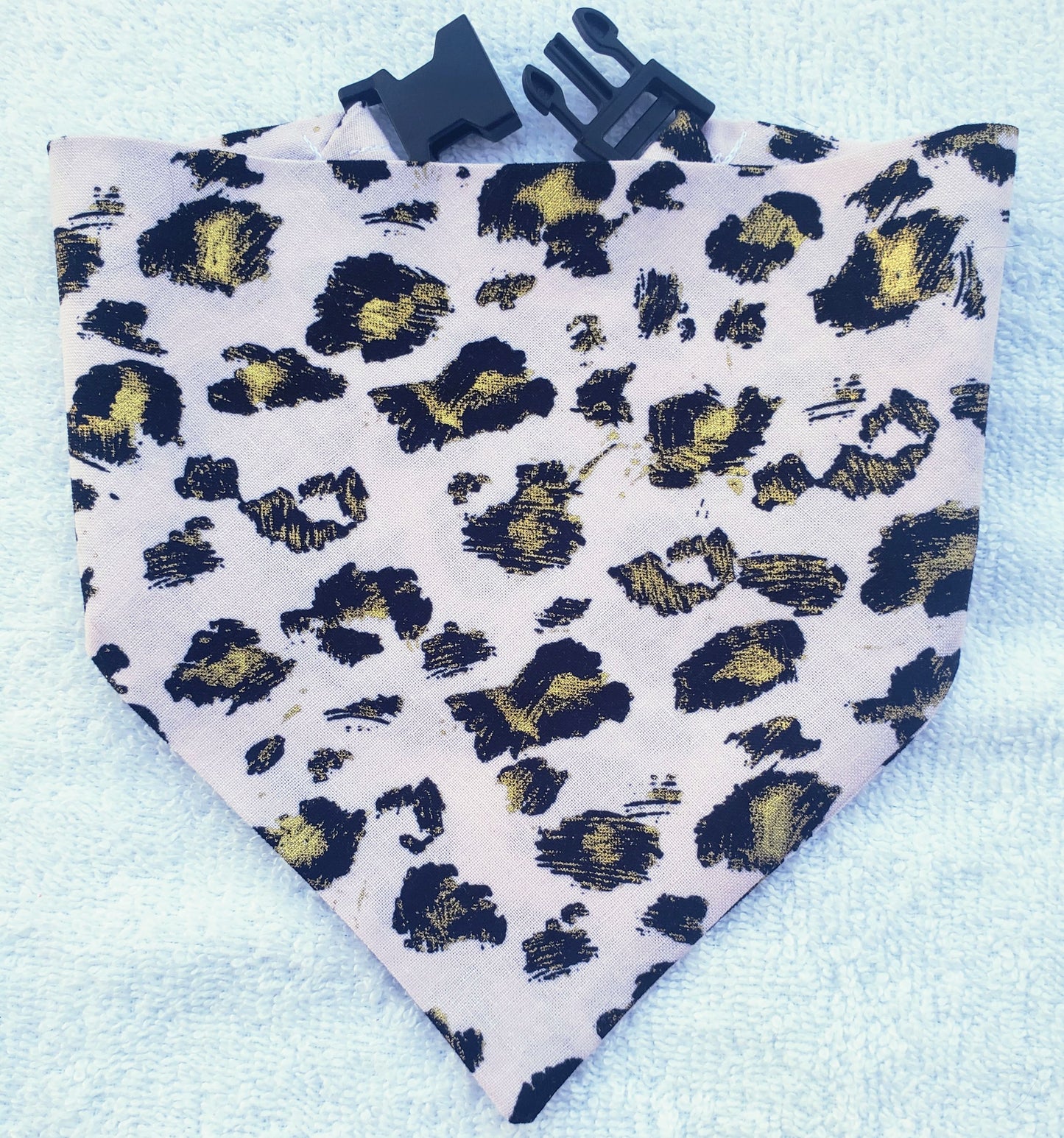 Clip on Dog Bandana With Buckle Pet Cat Bandanna Scarf Pink Gold Leopard Fun Girly Feminine Animal Print Handmade to Order