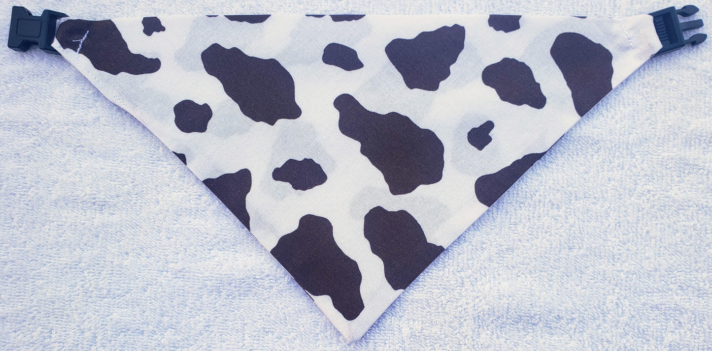Clip on Dog Bandana With Buckle Pet Cat Bandanna Scarf Brown & White Cow Hide Handmade to Order