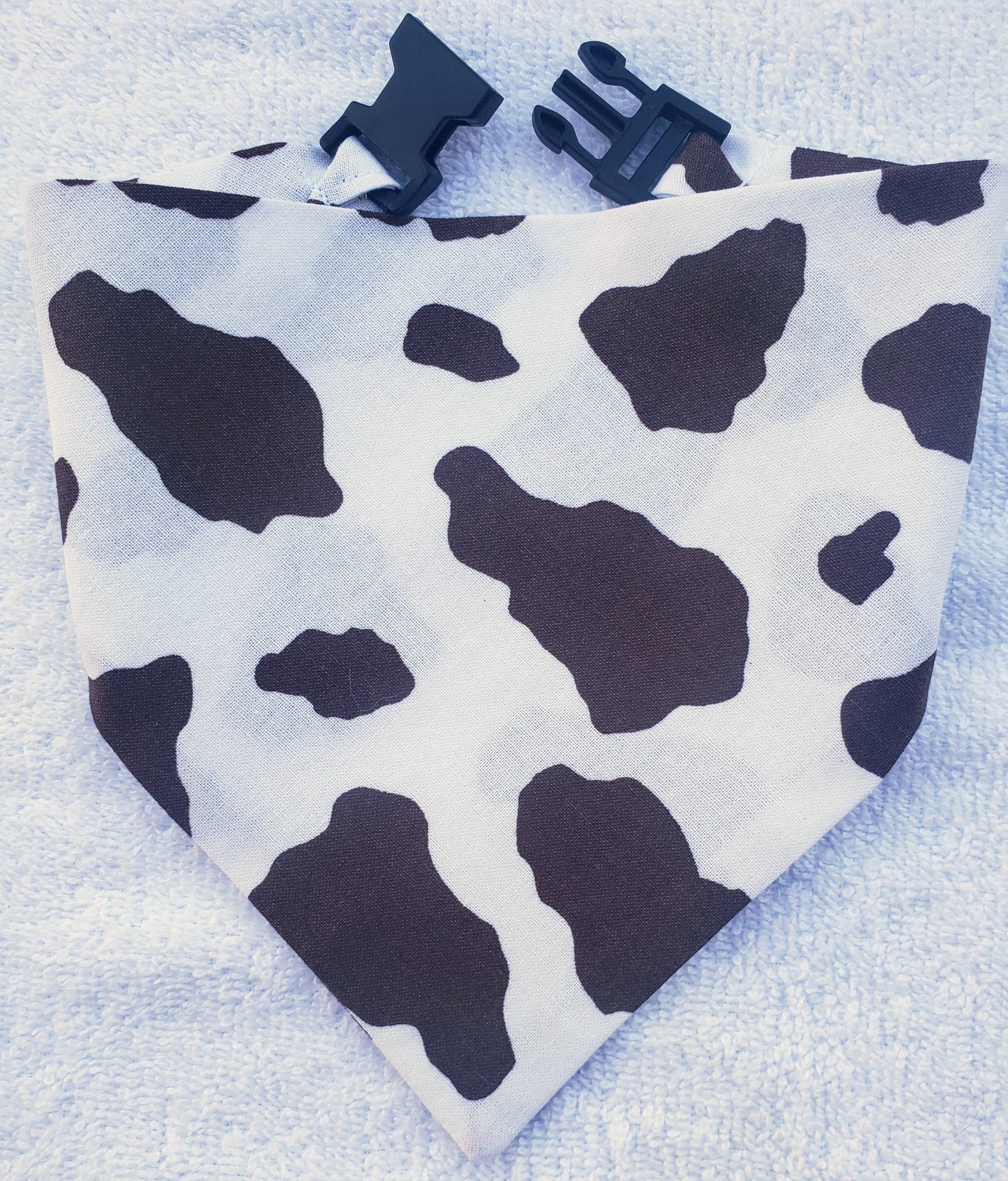 Clip on Dog Bandana With Buckle Pet Cat Bandanna Scarf Brown & White Cow Hide Handmade to Order