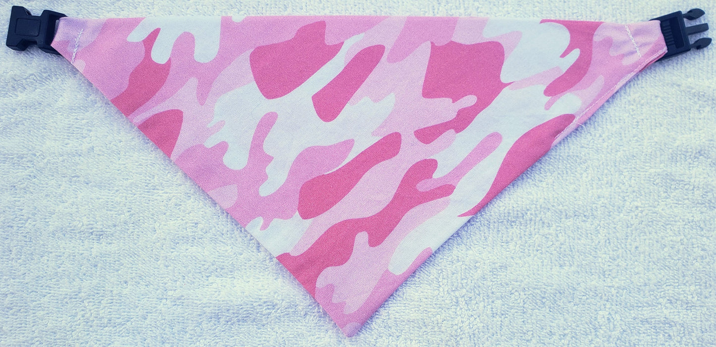 Clip on Dog Bandana With Buckle Pet Cat Bandanna Scarf Pink Girly Feminine Lady Princess Camo Print Handmade to Order