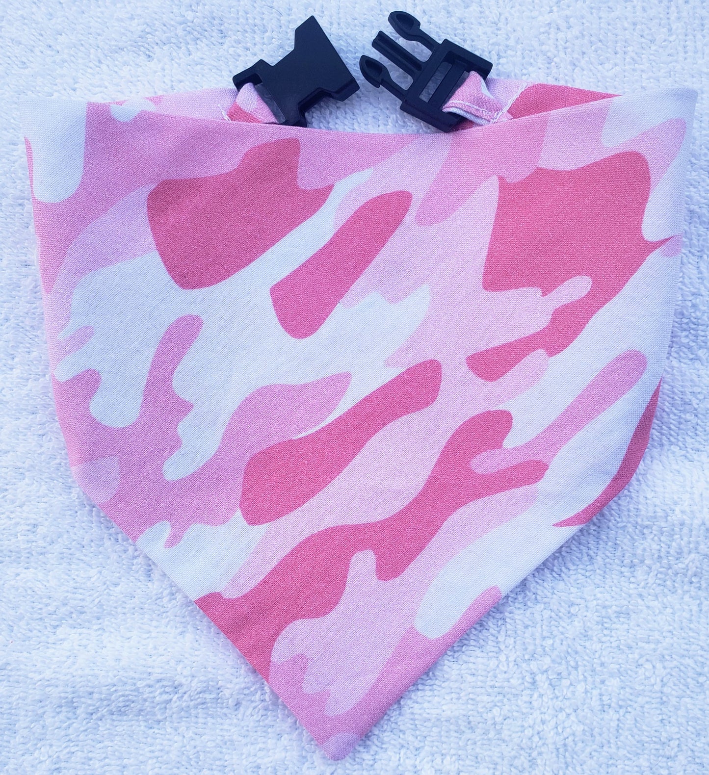 Clip on Dog Bandana With Buckle Pet Cat Bandanna Scarf Pink Girly Feminine Lady Princess Camo Print Handmade to Order