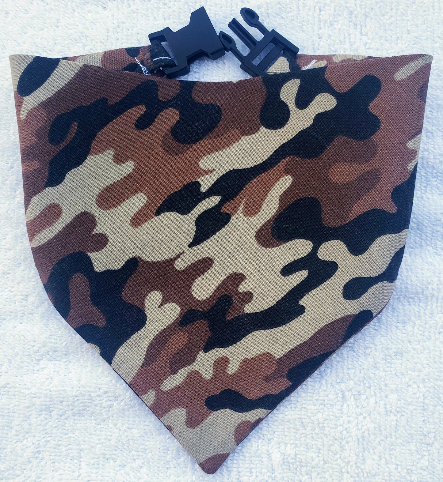 Clip on Dog Bandana With Buckle Pet Cat Bandanna Scarf Brown Tan Desert Camo Print Handmade to Order