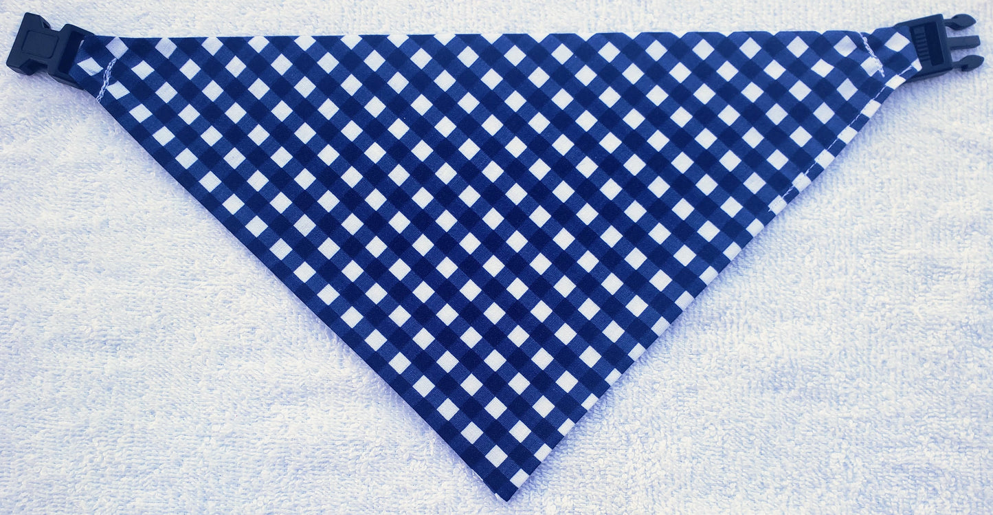 Clip on Dog Bandana With Buckle Pet Cat Bandanna Scarf Blue Gingham Plaid Check Summer Handmade to Order