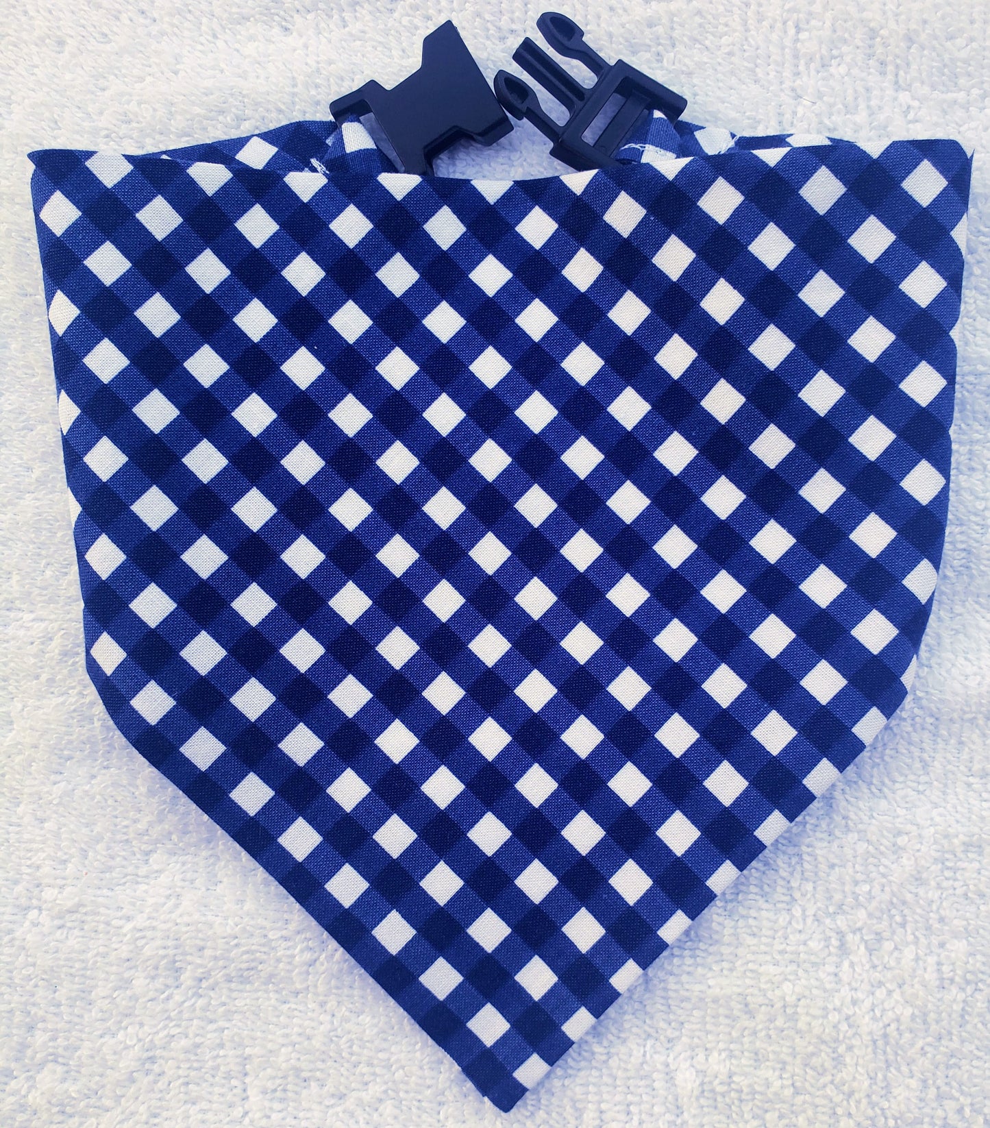 Clip on Dog Bandana With Buckle Pet Cat Bandanna Scarf Blue Gingham Plaid Check Summer Handmade to Order