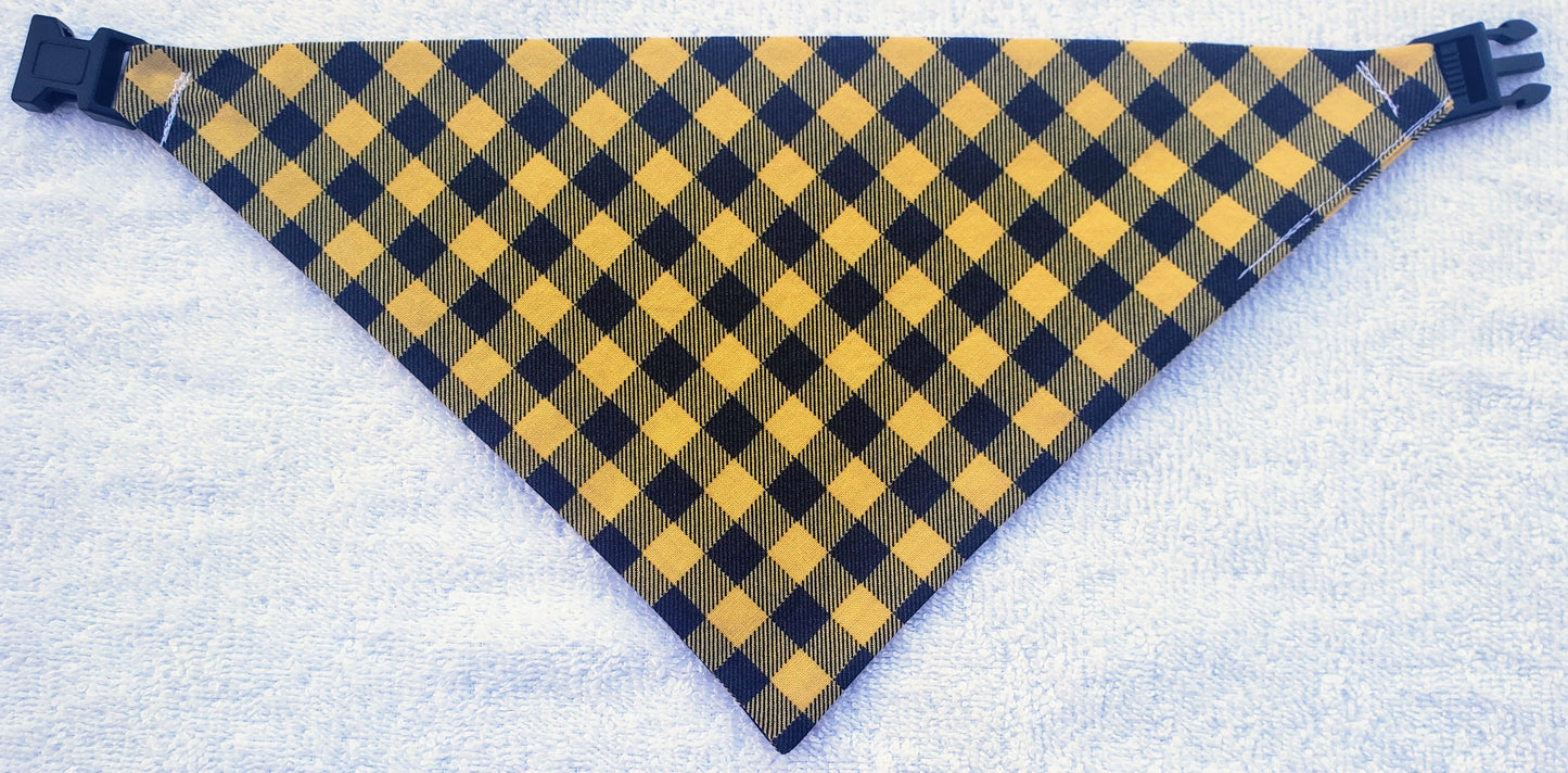 Clip on Dog Bandana With Buckle Pet Cat Bandanna Scarf Yellow Black Gingham Plaid Check Winter Handmade to Order