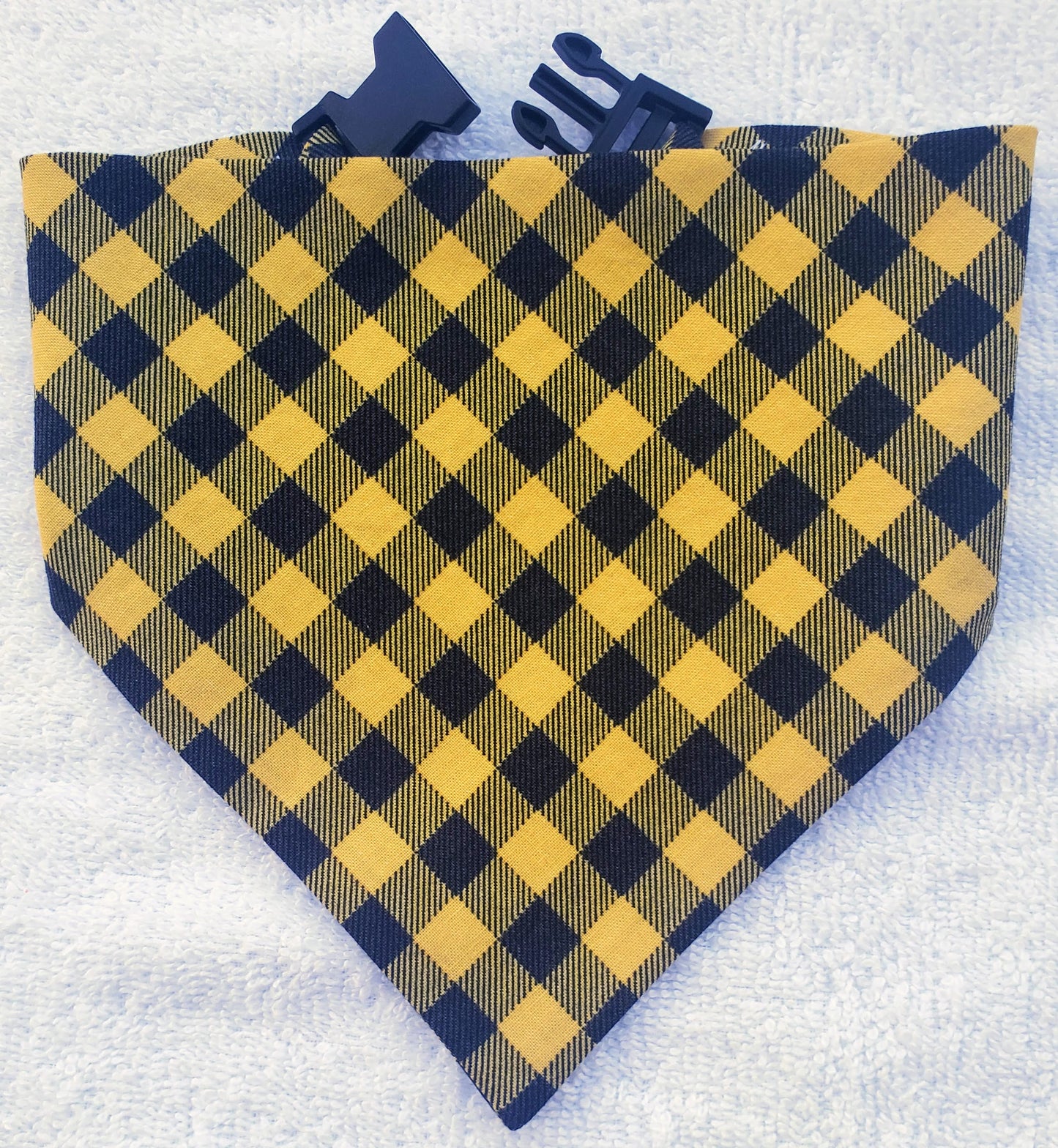 Clip on Dog Bandana With Buckle Pet Cat Bandanna Scarf Yellow Black Gingham Plaid Check Winter Handmade to Order