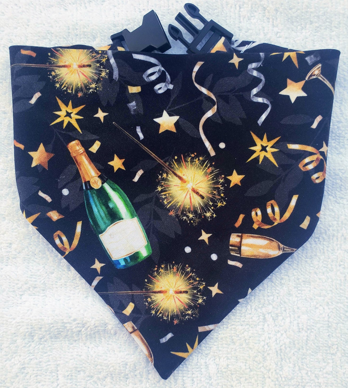 Clip on Dog Bandana With Buckle Pet Cat Bandanna Scarf Happy New Year Celebrate Gold Champagne Celebrate Handmade to Order