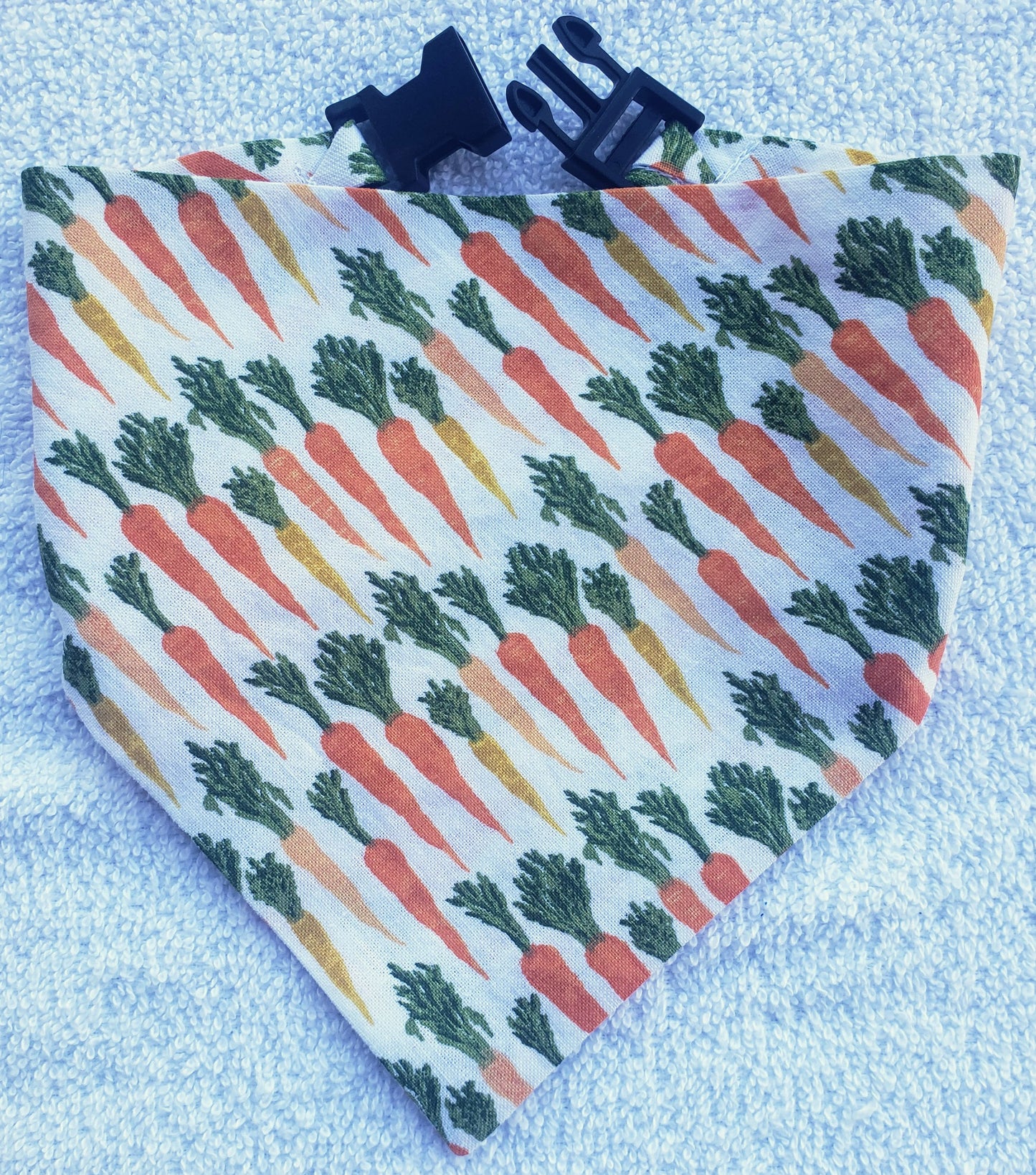 Clip on Dog Bandana With Buckle Pet Cat Bandanna Scarf Easter Bunny Carrots Print Handmade to Order