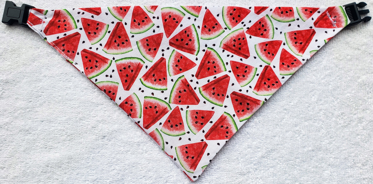 Clip on Dog Bandana With Buckle Pet Cat Bandanna Scarf Red Watermelon BBQ Picnic Summer Handmade to Order